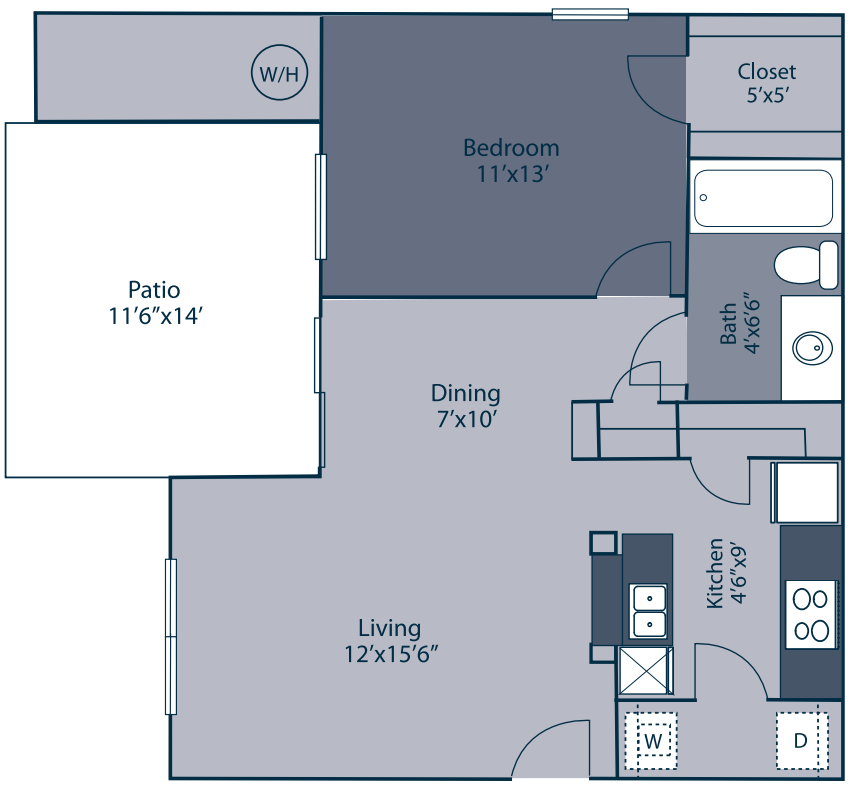 A1 One Bedroom One Bathroom 676 sqft